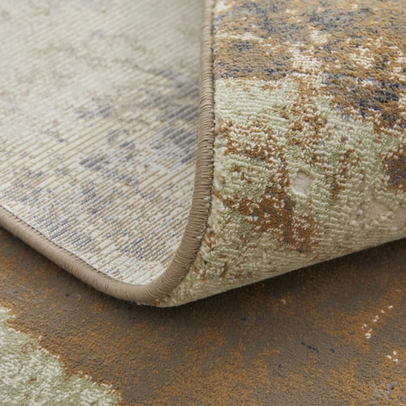HomeRoots 513224 2 x 3 ft. Brown Blue & Ivory Abstract Power Loom Distressed Rectangle Area Rug