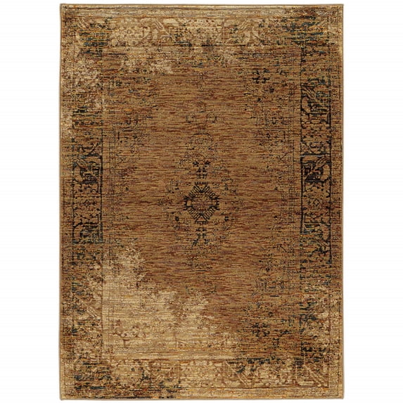 HomeRoots 510006 2 x 3 ft. Gold & Brown Oriental Power Loom Stain Resistant Rectangle Area Rug