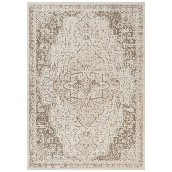 HomeRoots 2' X 3' Cream Medallion Power Loom Area Rug