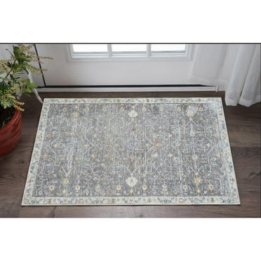 HomeRoots 2' X 3' Gray And Ivory Floral Area Rug
