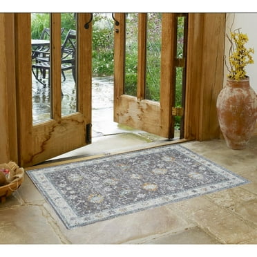 HomeRoots 2' X 3' Gray And Ivory Floral Area Rug