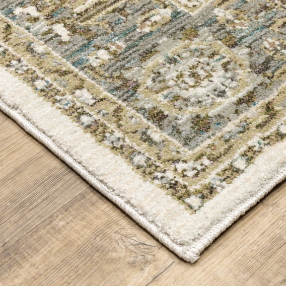 HomeRoots 510092 2 x 3 ft. Ivory Gray & Blue Oriental Power Loom Stain Resistant Rectangle Area Rug