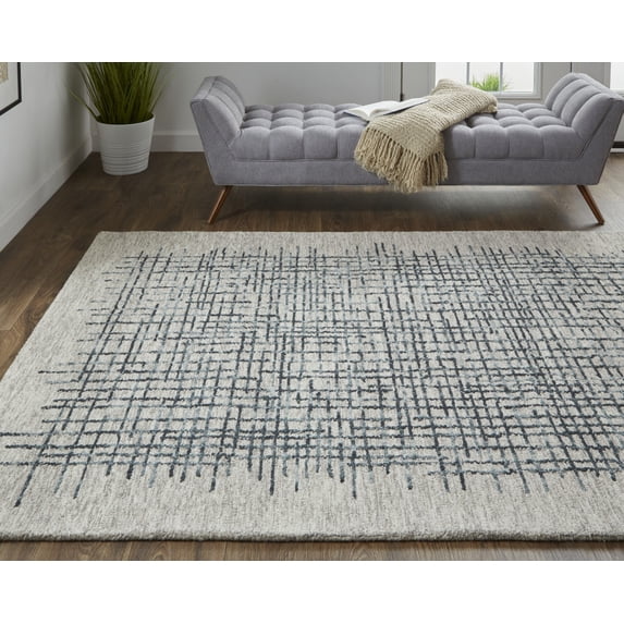 2' X 3' Gray Black And Tan Wool Plaid Tufted Handmade Stain Resistant Area Rug