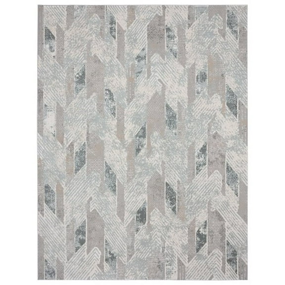 HomeRoots 2' X 3' Gray Blue And Cream Geometric Distressed Stain Resistant Area Rug