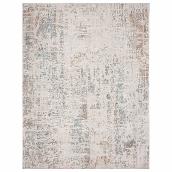 2' X 3' Gray Blue Taupe And Cream Abstract Distressed Stain Resistant Area Rug