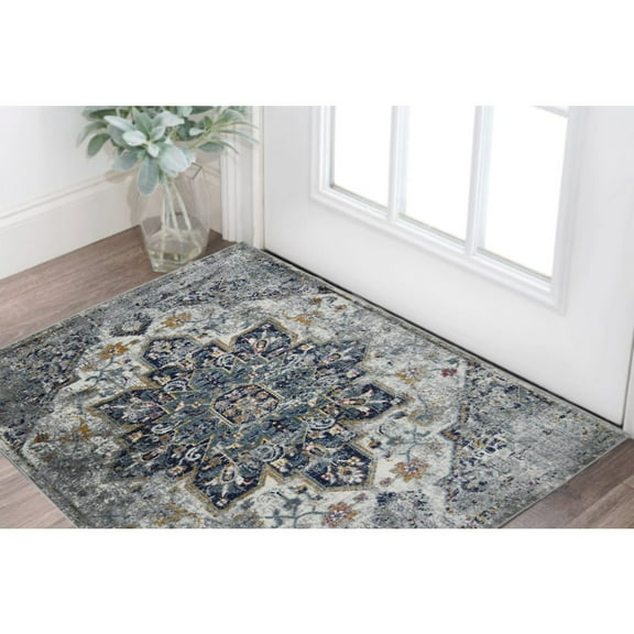 HomeRoots 2' X 3' Gray Medallion Power Loom Area Rug