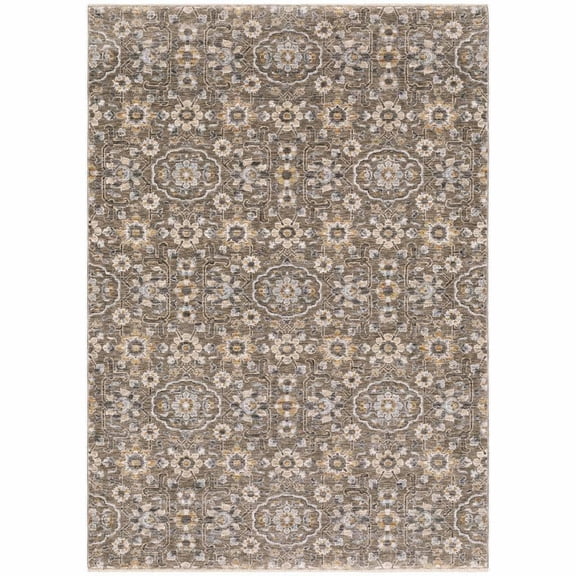 HomeRoots 509360 2 x 3 ft. Gray & Tan Floral Power Loom Stain Resistant Rectangle Area Rug with Fringe