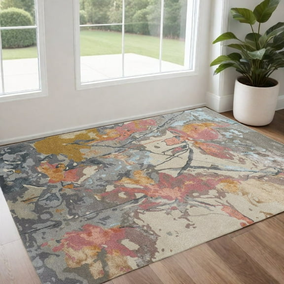 HomeRoots 2' X 3' Ivory And Blue Wool Floral Hand Tufted Area Rug