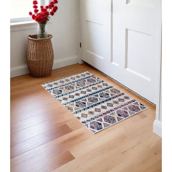 HomeRoots 2' X 3' Ivory Geometric Power Loom Area Rug