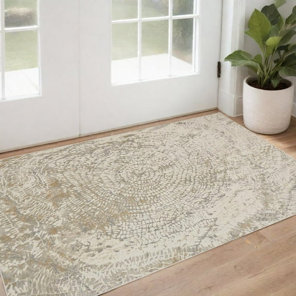 HomeRoots 2' X 3' Ivory Tan And Gray Abstract Area Rug