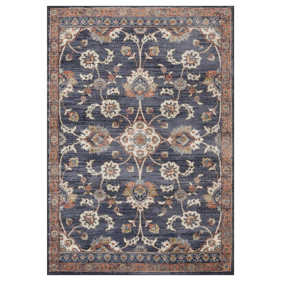 HomeRoots 2' X 3' Navy Blue Floral Power Loom Area Rug With Fringe