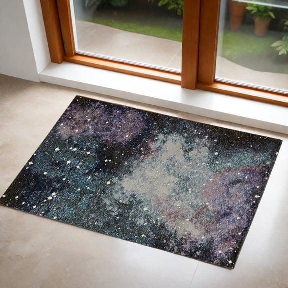 2' X 3' Purple Teal And Brown Abstract Power Loom Stain Resistant Area Rug