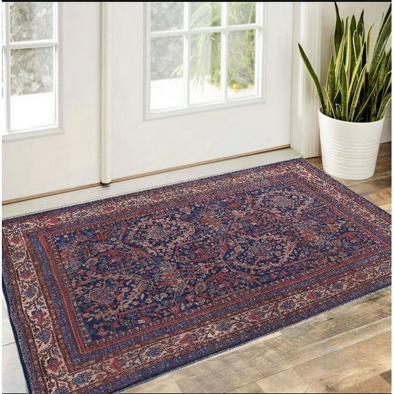 HomeRoots 2' X 3' Red Blue And Tan Floral Power Loom Area Rug
