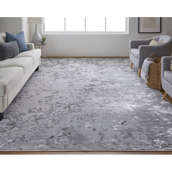 2' X 3' Silver Gray And White Abstract Stain Resistant Area Rug