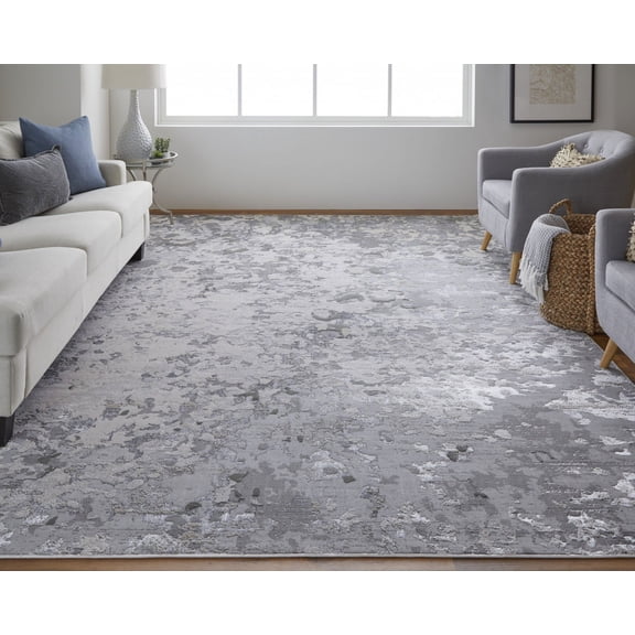 2' X 3' Silver Gray And White Abstract Stain Resistant Area Rug
