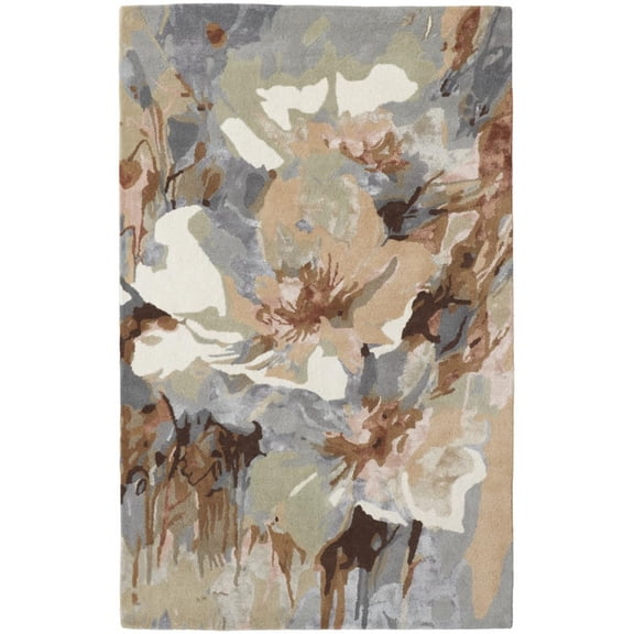 HomeRoots 513400 2 x 3 ft. Tan Gray & Green Wool Floral Hand Tufted Handmade Rectangle Area Rug