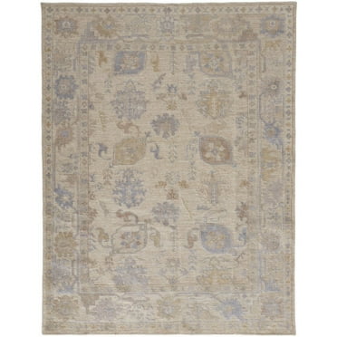 HomeRoots 2' X 3' Tan Orange And Blue Floral Hand Knotted Stain Resistant Area Rug