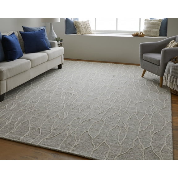 2' X 3' Taupe And Ivory Wool Abstract Tufted Handmade Stain Resistant Area Rug