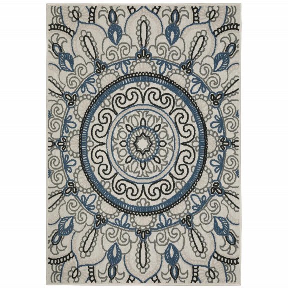 2' X 3' Beige Geometric Stain Resistant Indoor Outdoor Area Rug