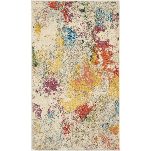 HomeRoots 2' X 4' Ivory Abstract Power Loom Non Skid Area Rug