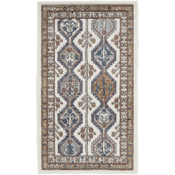 2' X 4' Ivory Southwestern Power Loom Non Skid Area Rug