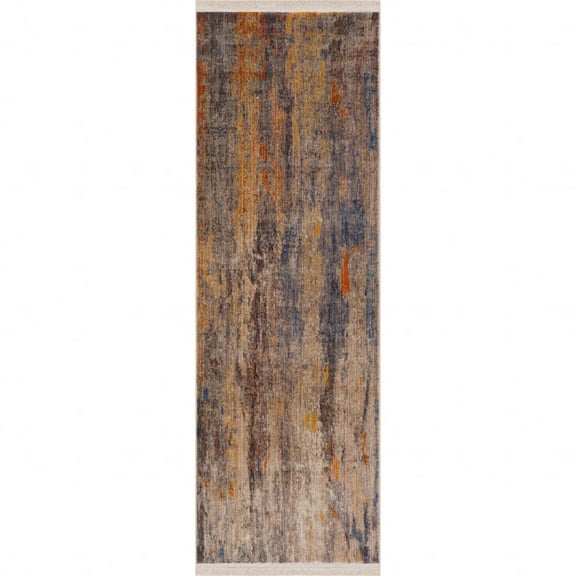 HomeRoots 2' X 6' Beige Abstract Distressed Runner Rug