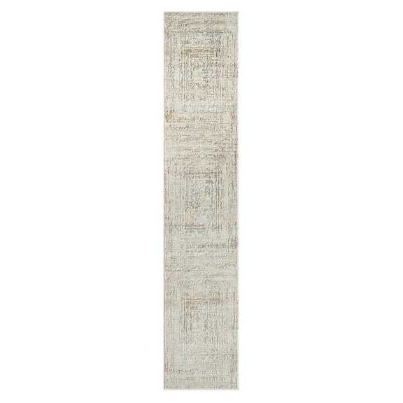 HomeRoots 2' X 8' Beige Abstract Distressed Runner Rug