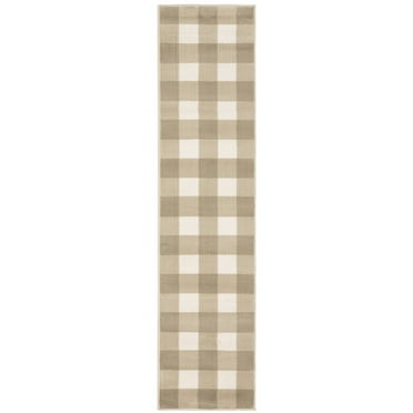 HomeRoots 2' X 8' Beige And Ivory Geometric Power Loom Stain Resistant Runner Rug