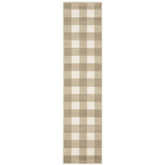 HomeRoots 2' X 8' Beige And Ivory Geometric Power Loom Stain Resistant Runner Rug