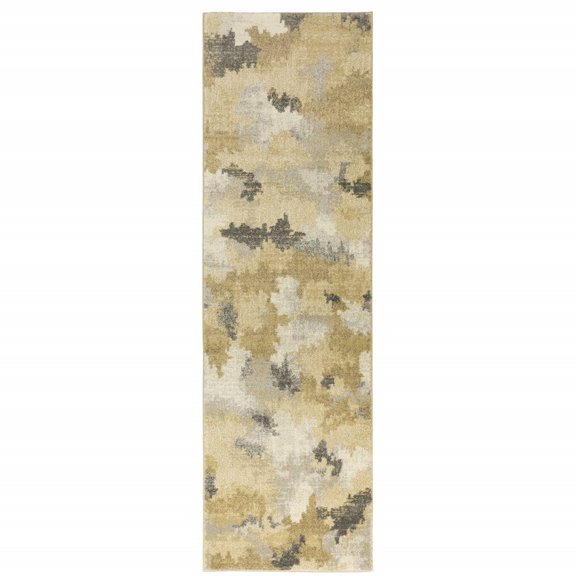 HomeRoots 2' X 8' Beige Grey And Gold Abstract Power Loom Stain Resistant Runner Rug