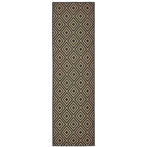 HomeRoots 507005 2 x 8 ft. Black Geometric Stain Resistant Indoor & Outdoor Rectangle Area Rug