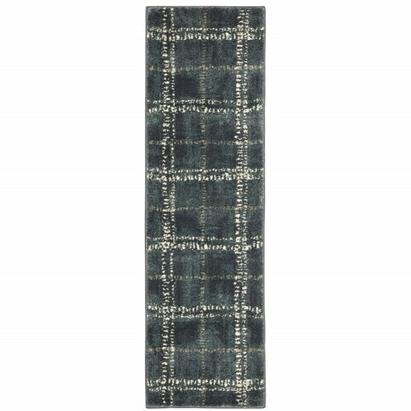 HomeRoots 2' X 8' Blue And Ivory Geometric Power Loom Stain Resistant Runner Rug