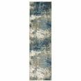 thumbnail image 1 of 2' X 8' Blue Grey And Beige Abstract Power Loom Stain Resistant Runner Rug, 1 of 10