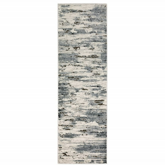 HomeRoots 2' X 8' Blue Grey Beige And Brown Abstract Power Loom Stain Resistant Runner Rug