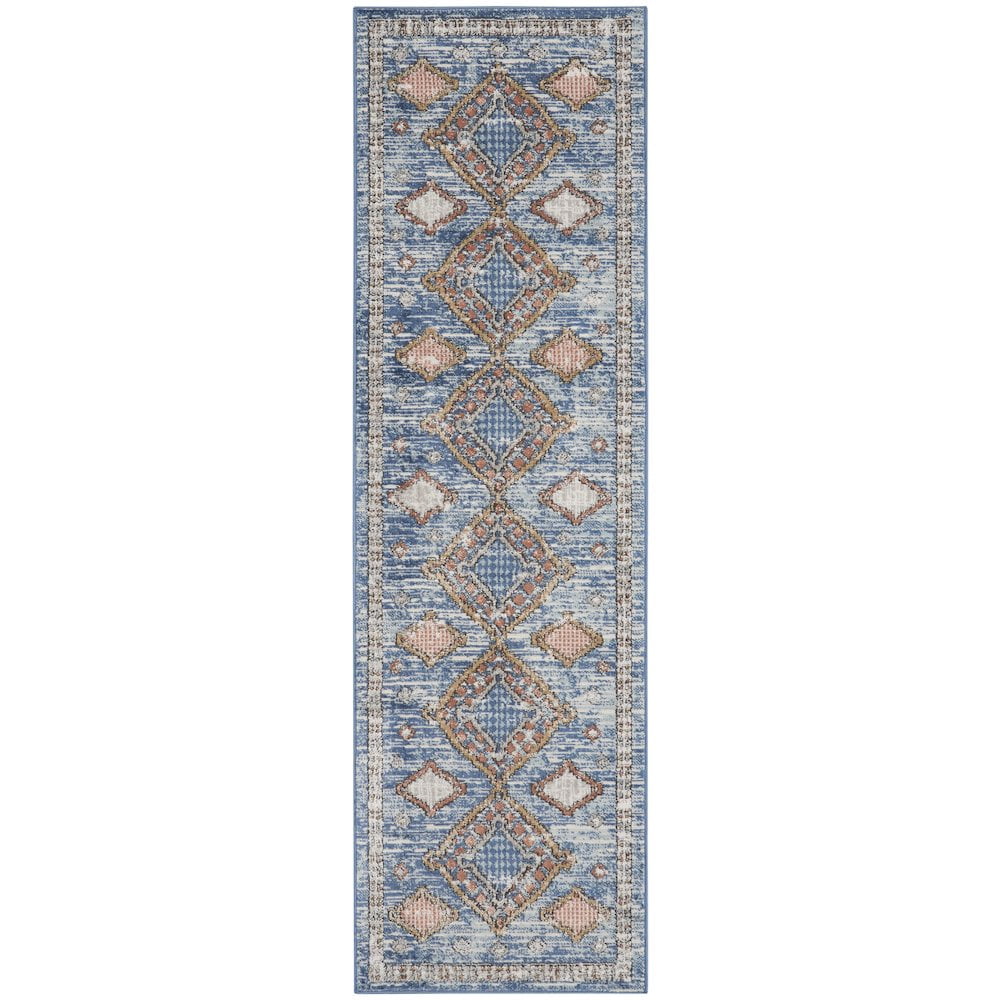 HomeRoots 2' X 8' Blue Southwestern Power Loom Non Skid Runner Rug