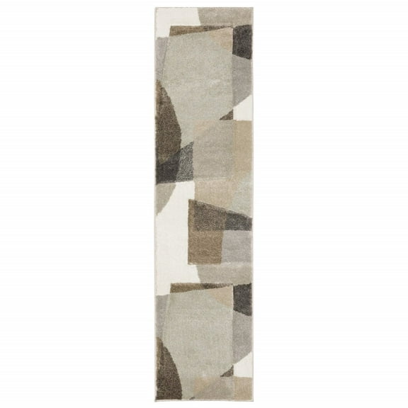 HomeRoots 2' X 8' Brown And Ivory Geometric Power Loom Runner Rug