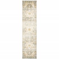 HomeRoots 2' X 8' Gray And Ivory Oriental Power Loom Stain Resistant Runner Rug