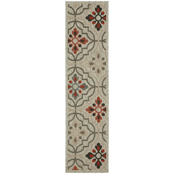 8 x 10 ft. Cream Geometric Stain Resistant Indoor & Outdoor Rectangle Area Rug - Cream - 8 x 10 ft.