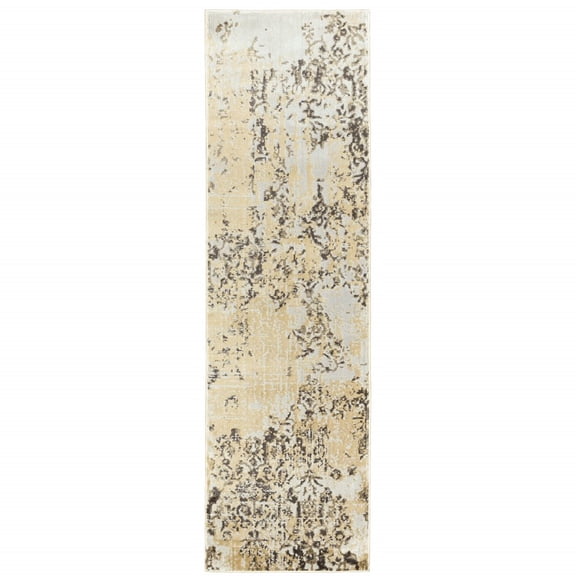 HomeRoots 2' X 8' Grey And Gold Abstract Power Loom Stain Resistant Runner Rug