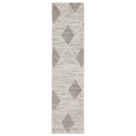 HomeRoots 508492 2 x 8 ft. Gray & Ivory Geometric Power Loom Stain Resistant Runner Area Rug