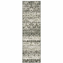 HomeRoots 2' X 8' Grey And Ivory Geometric Power Loom Stain Resistant Runner Rug