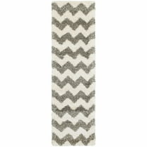 HomeRoots 2' X 8' Grey And Ivory Geometric Shag Power Loom Stain Resistant Runner Rug