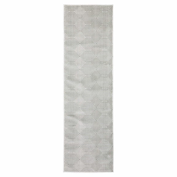 HomeRoots 507950 2 x 8 ft. Gray & White Geometric Power Loom Stain Resistant Runner Area Rug