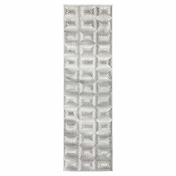 HomeRoots 507950 2 x 8 ft. Gray & White Geometric Power Loom Stain Resistant Runner Area Rug