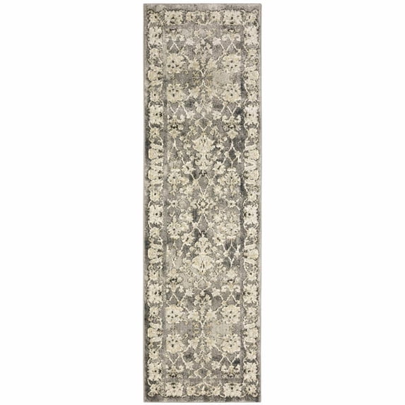 HomeRoots 508836 2 x 8 ft. Gray Beige Tan & Brown Oriental Power Loom Stain Resistant Runner Area Rug