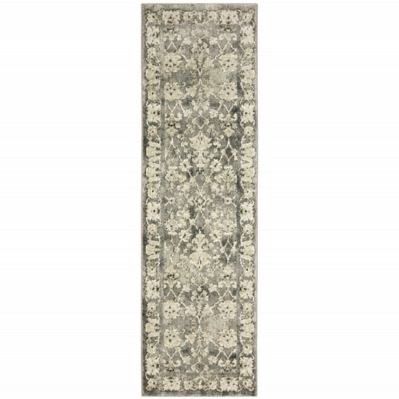 HomeRoots 2' X 8' Grey Beige Tan And Brown Oriental Power Loom Stain Resistant Runner Rug