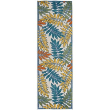 HomeRoots 2' X 8' Ivory Floral Non Skid Indoor Outdoor Runner Rug