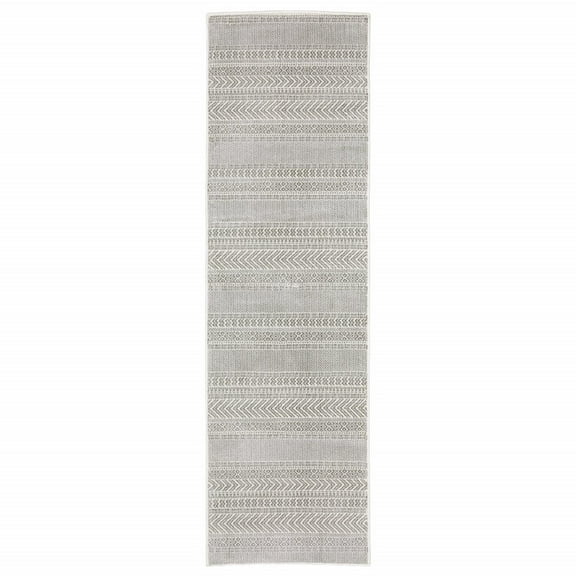 HomeRoots 2' X 8' White And Grey Geometric Power Loom Stain Resistant Runner Rug