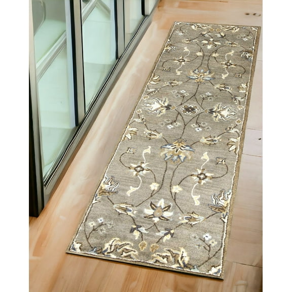 7' Grey Hand Tufted Wool Traditional Floral Indoor Area Rug