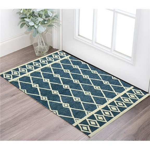HomeRoots 570439 2 x 3 ft. Blue & Ivory Wool Argyle Hand Hooked Rectangle Area Rug